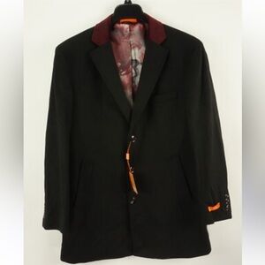 Tallia Men's Velutti Overcoat Solid Black Wool Blend Contrasting Collar NWT